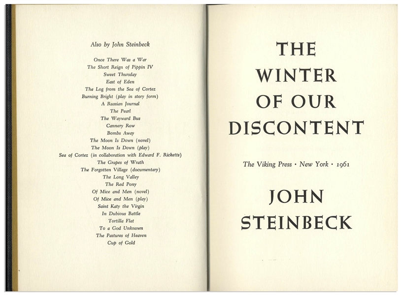 John Steinbeck's ''The Winter of Our Discontent'' Limited First Edition of 500 Copies, Made For Friends of the Author & Publishers